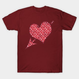 Arrow piercing red grunge heart with white stars T-Shirt